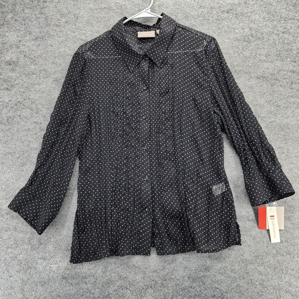 Croft Barrow Shirt Womens Large Button Up Black Polka Dot Sheer